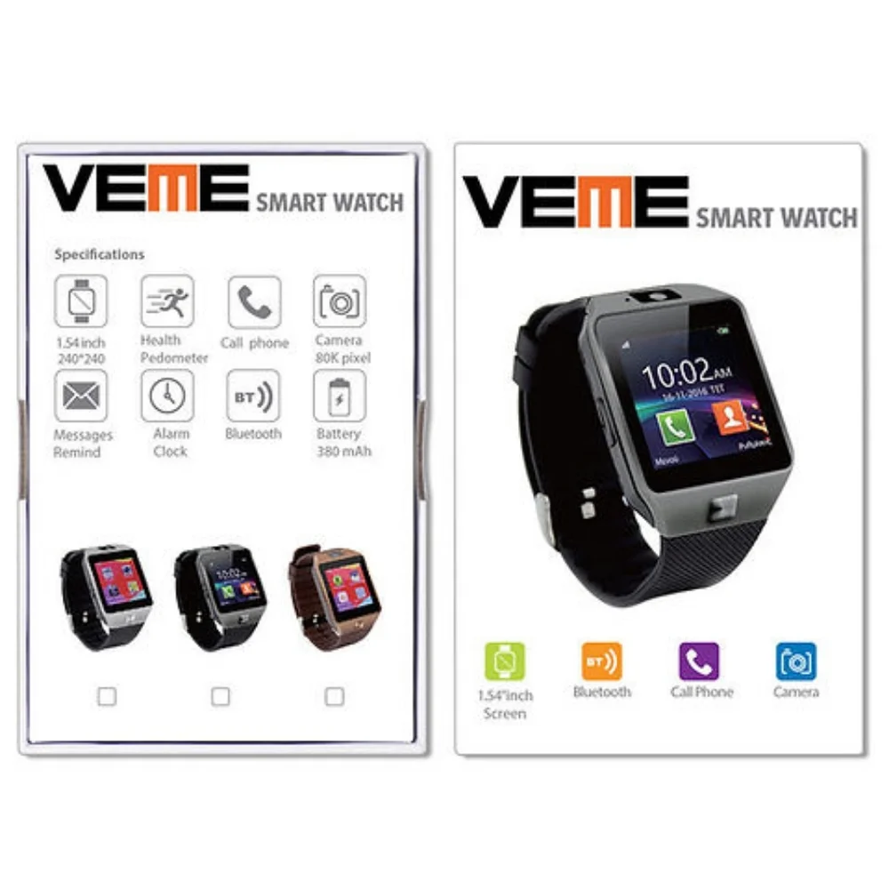 Veme Bluetooth Smart Watch with Camera for IOS and Andriod (Silver Frame/Black )